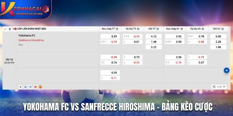 Soi kèo Yokohama FC vs Sanfrecce Hiroshima - bảng tỷ lệ kèo