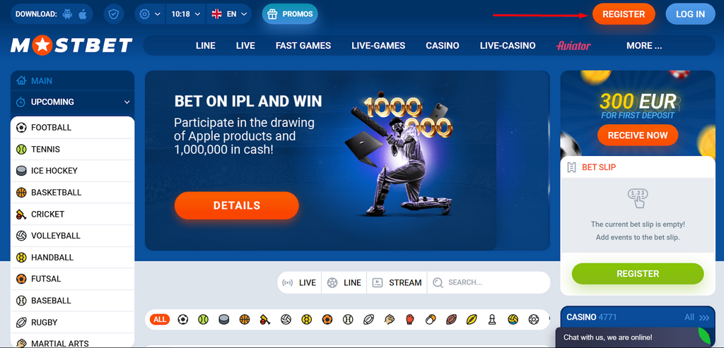 Реєстрація в Mostbet